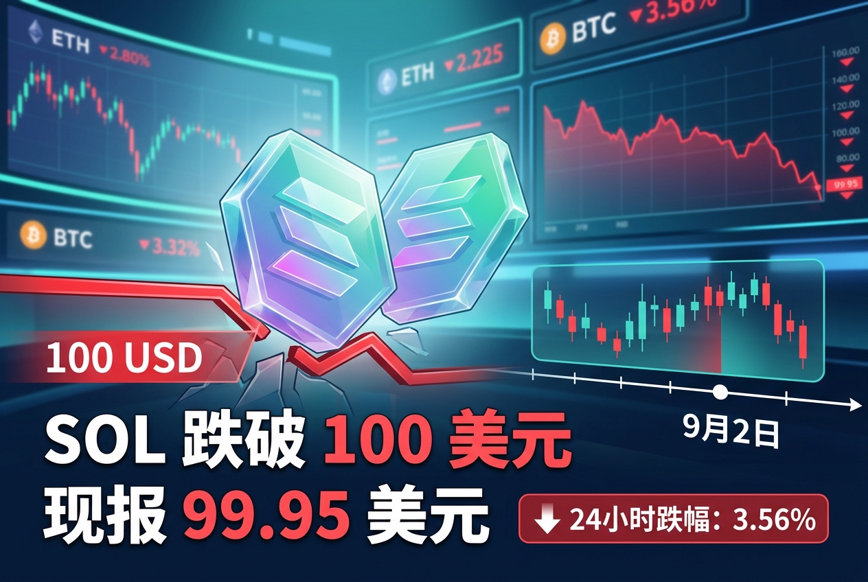 SOL 跌破 100 美元，24 小时跌幅 3.56%