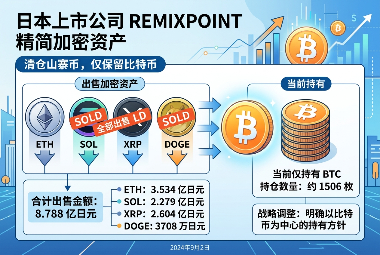 日本上市公司 Remixpoint 清仓山寨币,当前仅持有比特币
