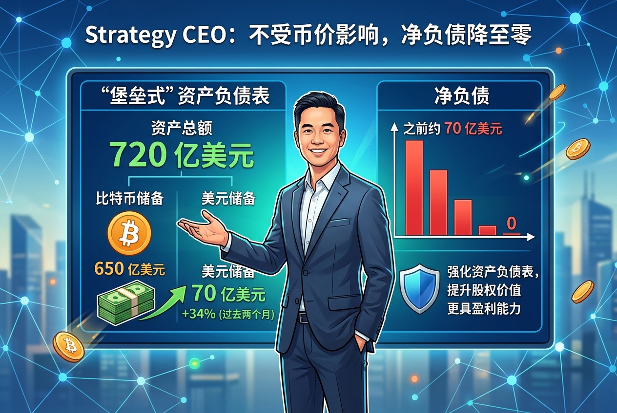 Strategy CEO：不会根据比特币价格做决策，公司净负债已降至零