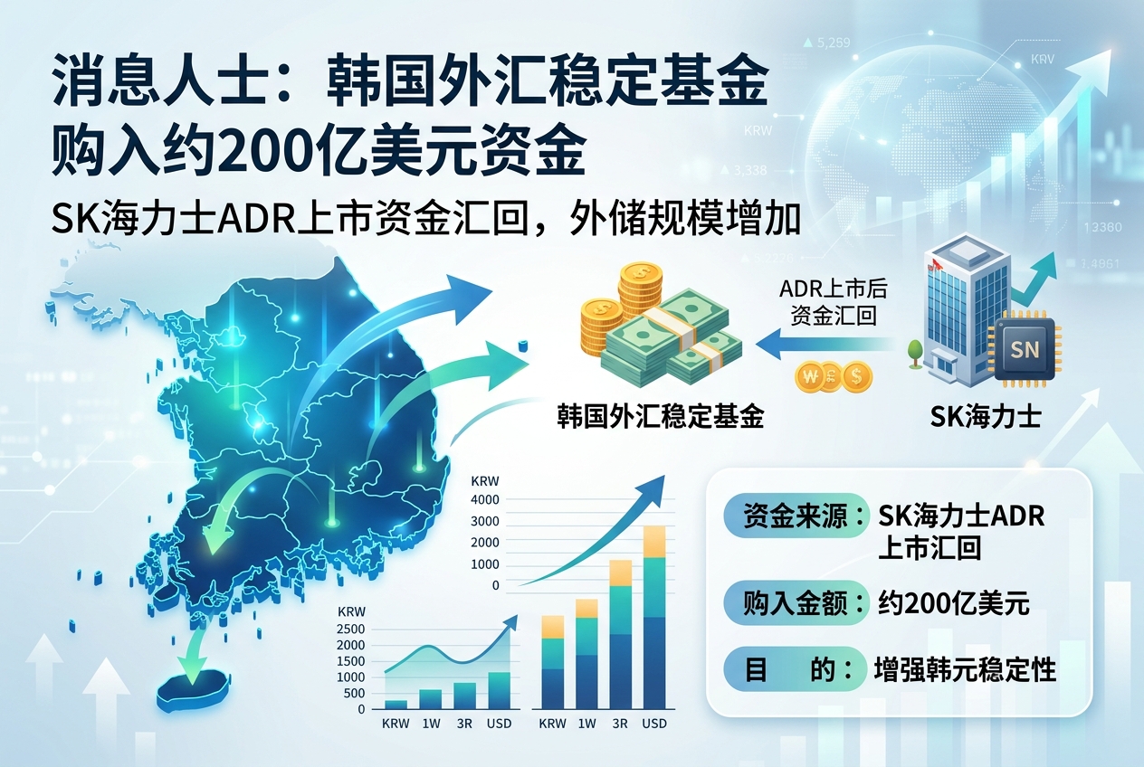 消息人士：韩国外汇稳定基金购入约200亿美元资金