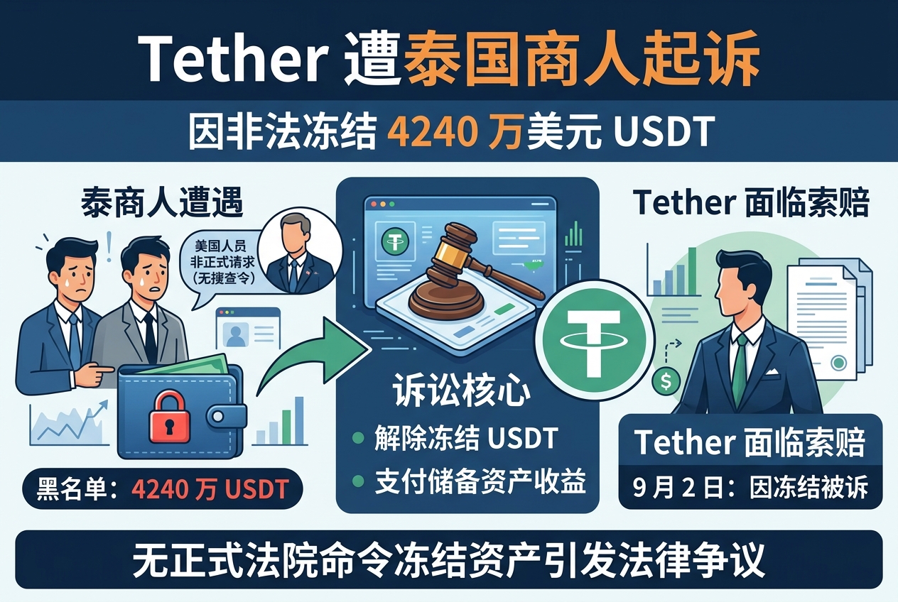 Tether 因冻结 4240 万美元 USDT 遭两名泰国商人起诉