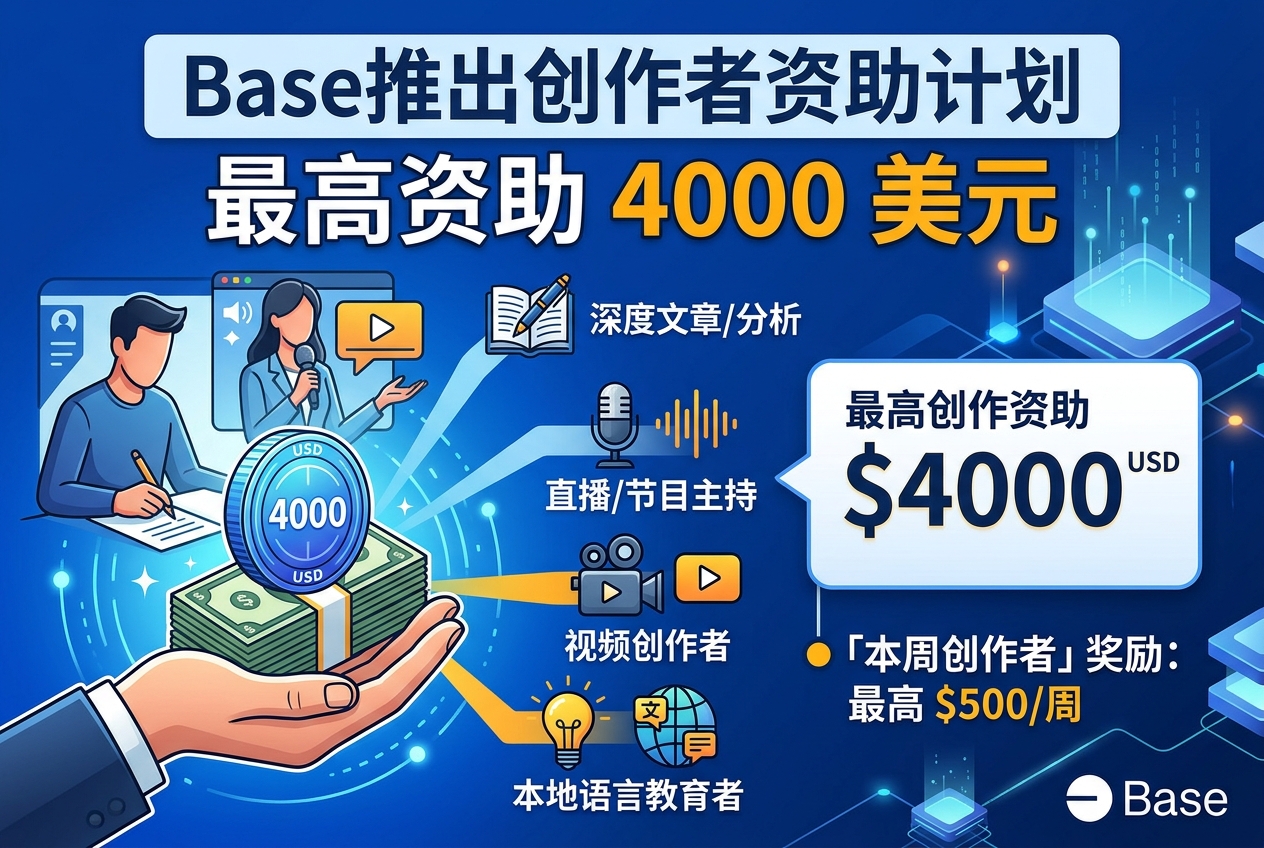 Base 推出创作者资助计划,最高资助 4000 美元