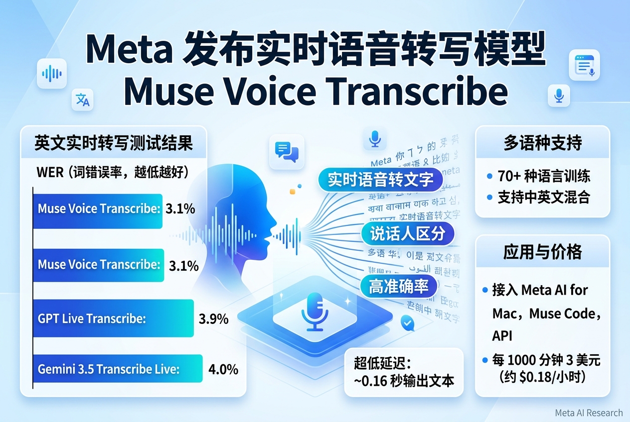 Meta 发布实时语音转写模型 Muse Voice Transcribe