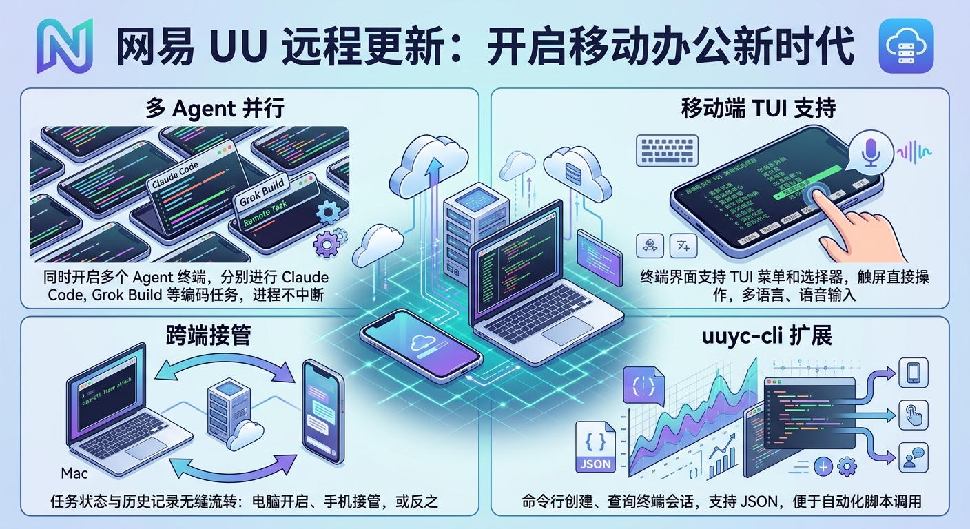 UU 远程优化手机端终端功能:支持多 Agent 并行与跨端接管