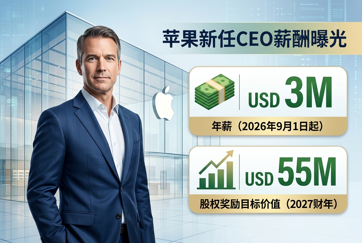 苹果新任CEO薪酬曝光:年薪300万美元,股权奖励价值5500万美元
