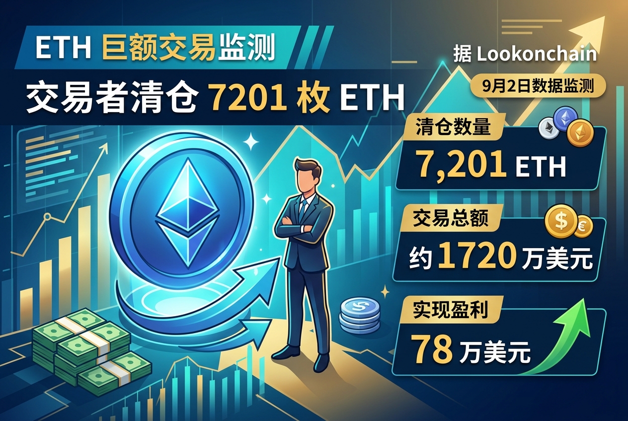 某交易者清仓 7201 枚 ETH,约合 1720 万美元