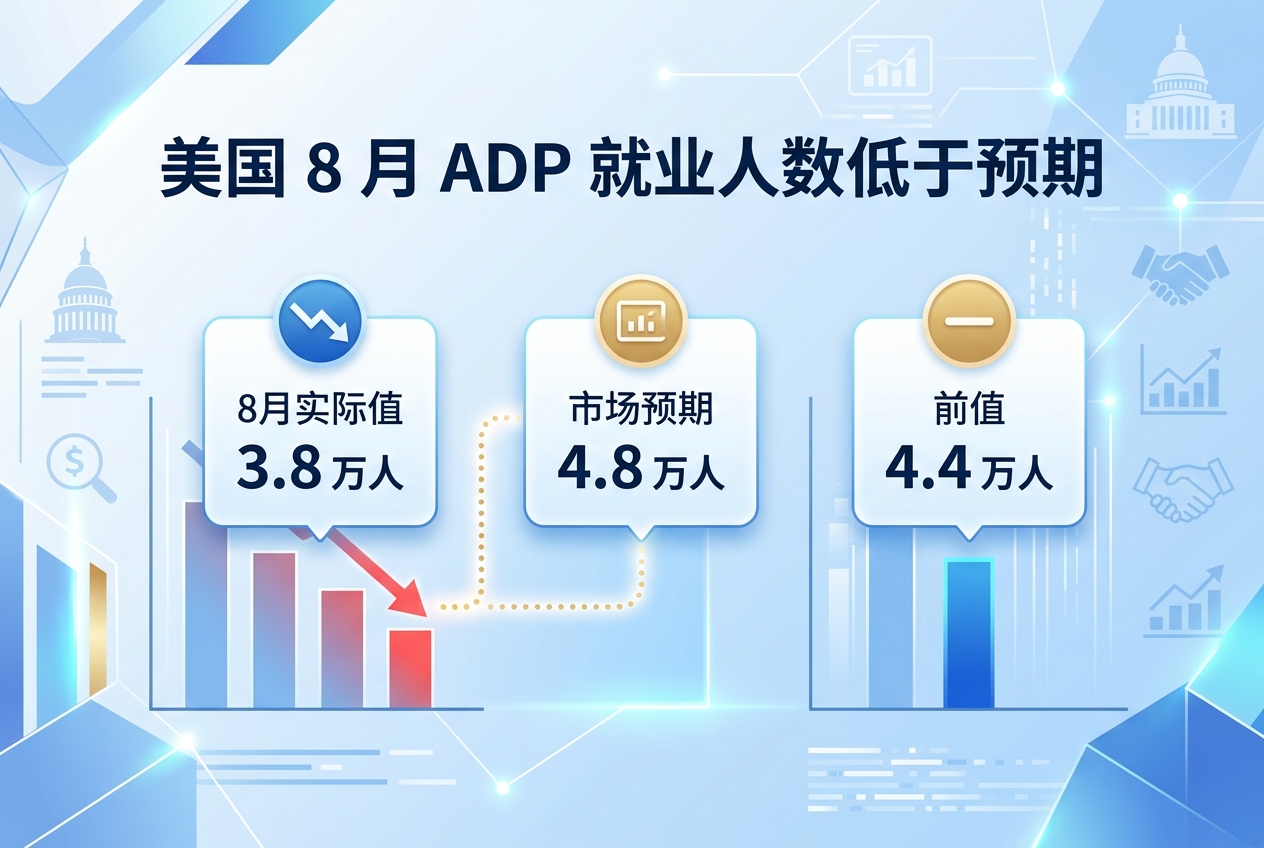 美国 8 月 ADP 就业人数低于预期