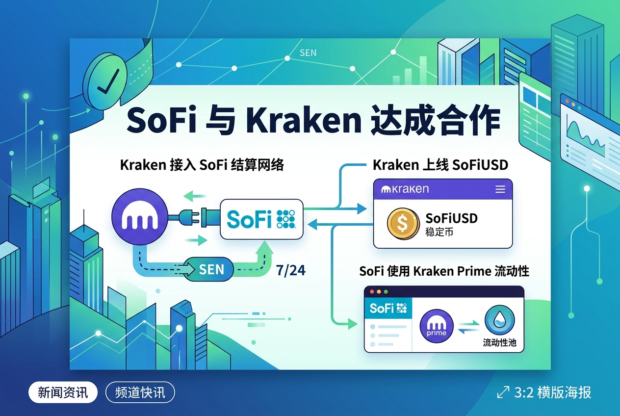 SoFi 与 Kraken 达成合作:Kraken 接入 SoFi 结算网络并上线 SoFiUSD