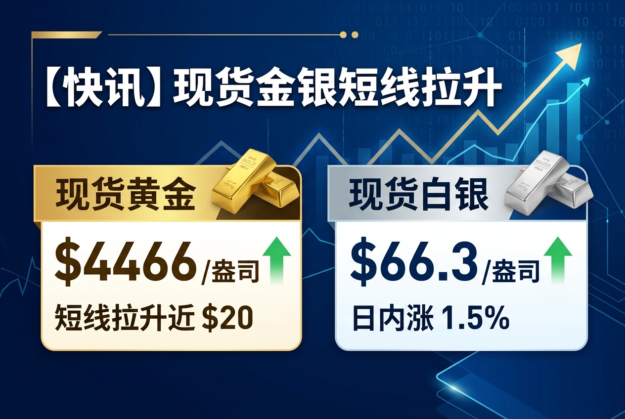 现货金银短线拉升,黄金报 4466 美元/盎司