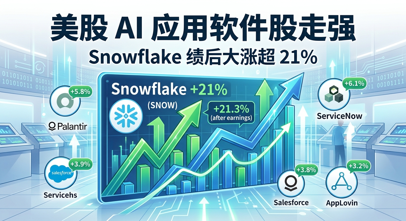 美股 AI 应用软件股走强,Snowflake 绩后大涨超 21%