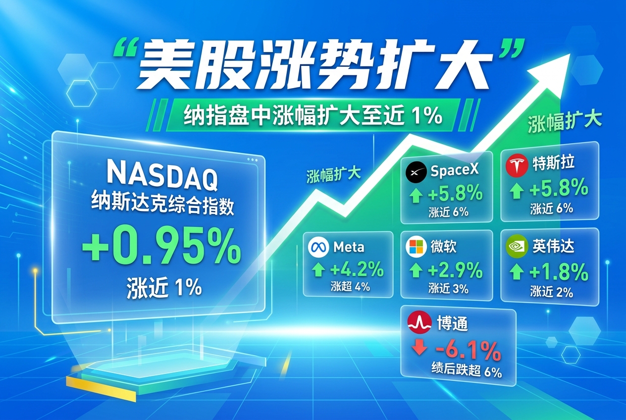 美股涨势扩大,纳指盘中涨近 1%