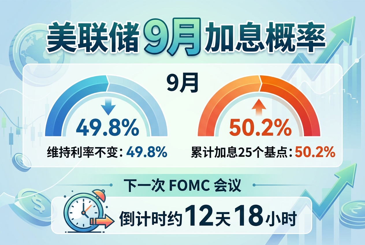 美联储9月加息概率约为50%