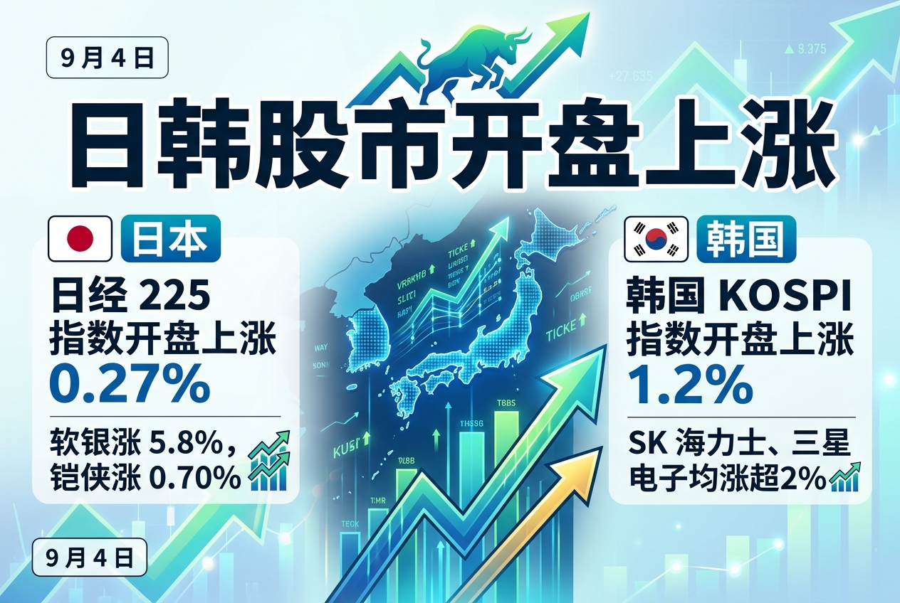 日韩股市开盘上涨，软银涨 5.8%