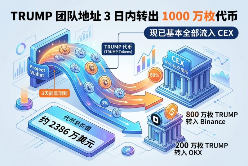 TRUMP 团队地址 3 日内转出 1000 万枚代币，现已基本全部流入 CEX-指挥使社区 - 真实线索、热点议题与深度观察