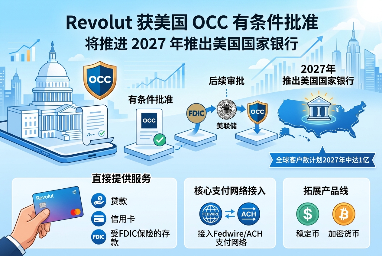 Revolut 获美国 OCC 有条件批准,将推进 2027 年推出美国国家银行