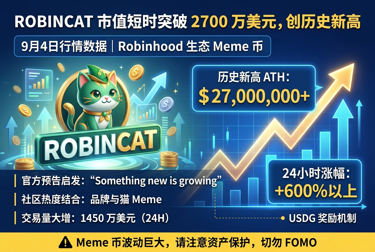 ROBINCAT市值短时突破2700万美元,创历史新高