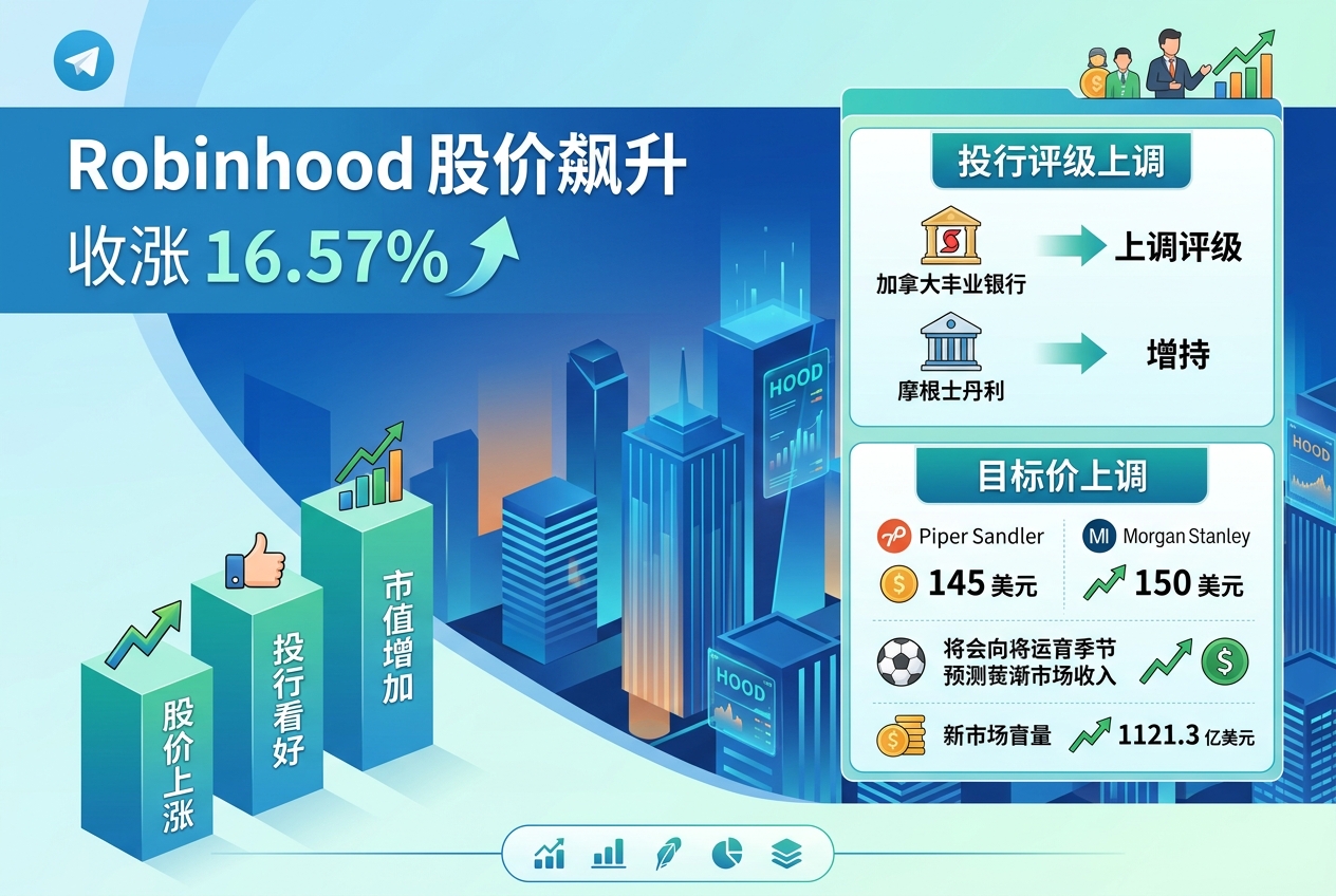 Robinhood 周四收涨 16.57%，多家投行上调评级