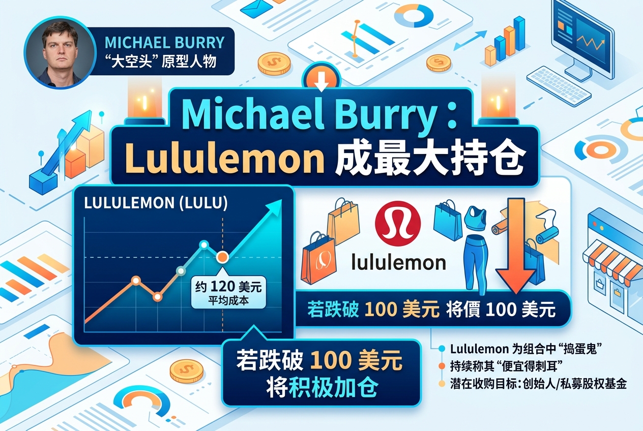 “大空头”Michael Burry:Lululemon 成最大持仓,股价跌破 100 美元将积极加仓