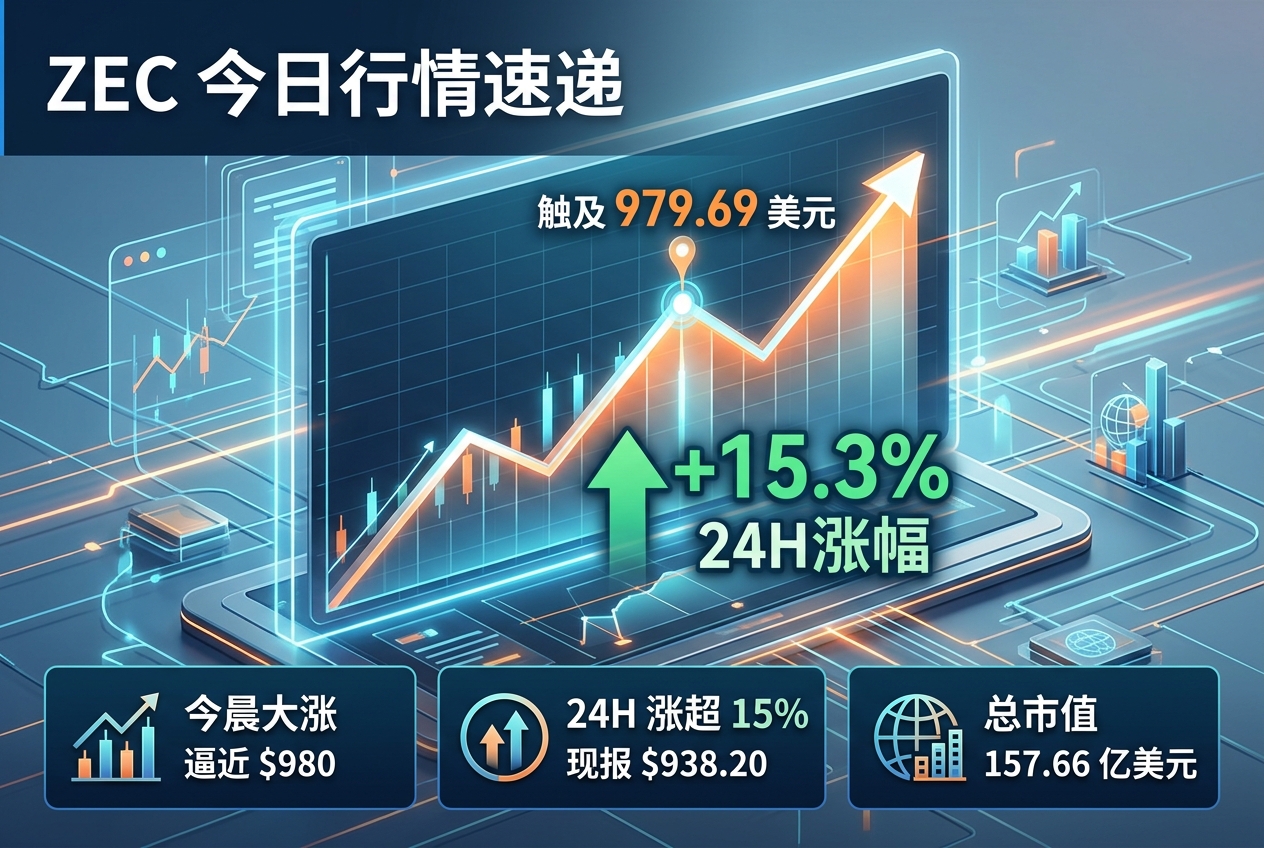ZEC 今晨上涨逼近 980 美元,24 小时涨超 15%