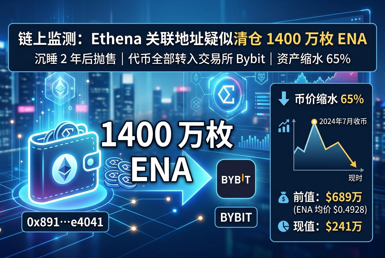 链上侦探：某 Ethena 项目方关联地址沉睡 2 年后疑似清仓 1400 万枚 ENA