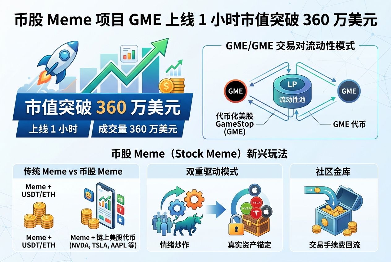 币股 Meme 项目 GME 上线 1 小时市值突破 360 万美元