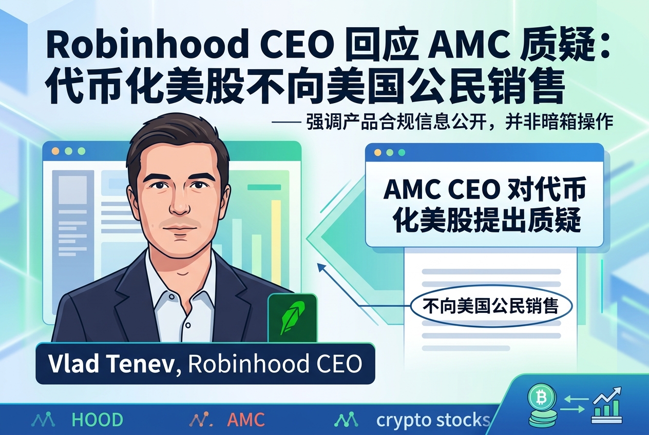Robinhood CEO 回应 AMC 质疑:代币化美股不向美国公民销售