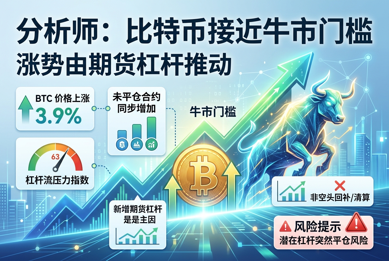 分析师：比特币接近牛市门槛，涨势主要由期货杠杆推动
