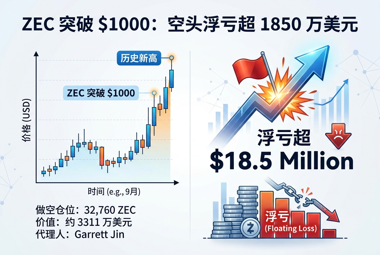 「BTC OG 内幕巨鲸」做空 ZEC 浮亏超 1850 万美元