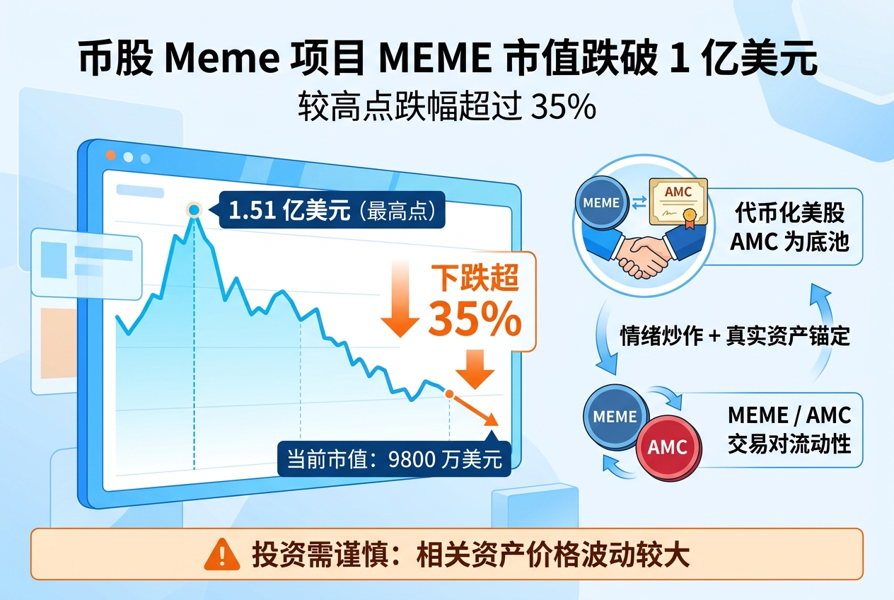 币股 Meme 项目 MEME 市值跌破 1 亿美元，较高点跌超 35%