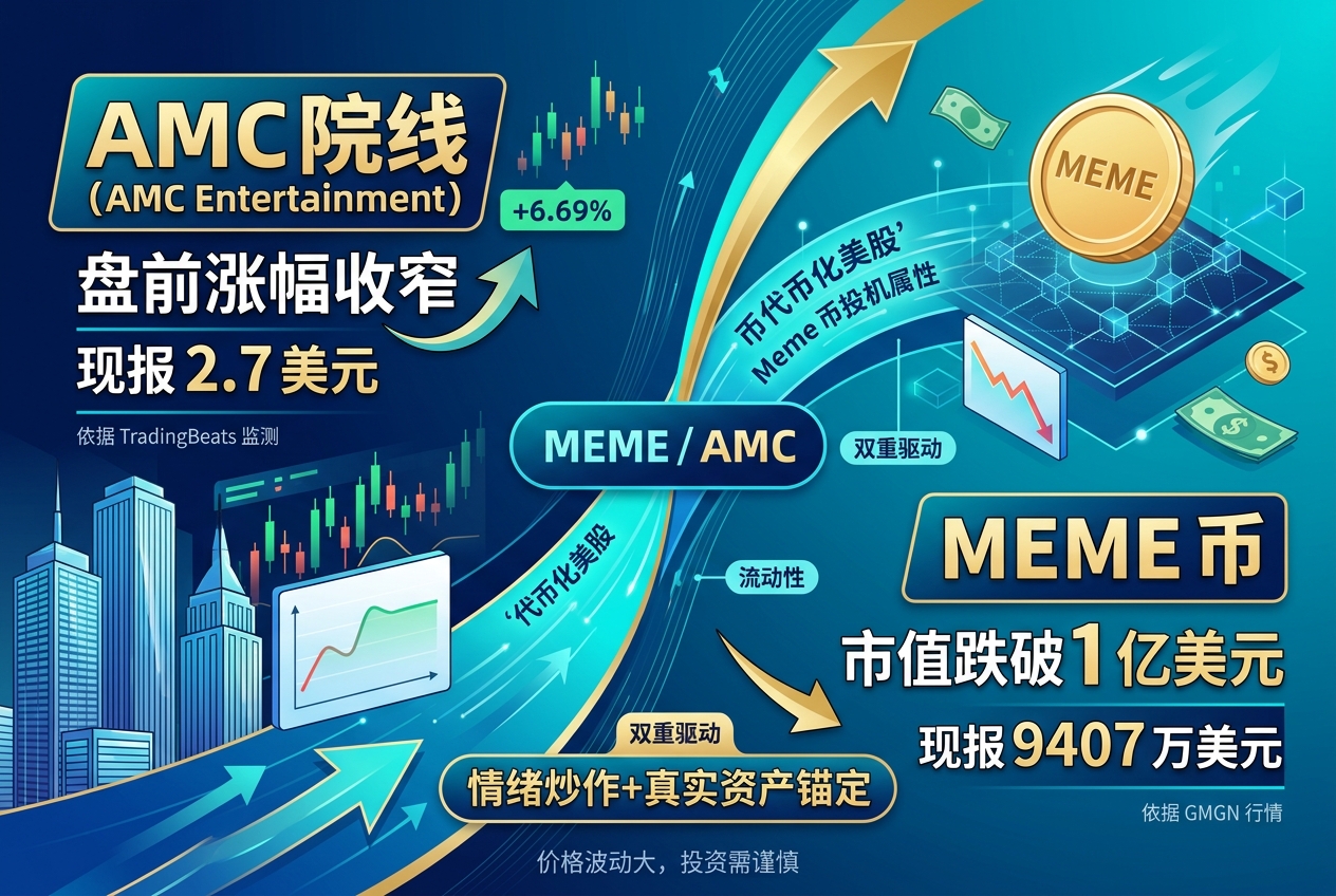 AMC 盘前涨幅收窄,MEME 市值跌破 1 亿美元