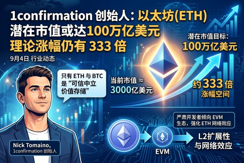 1confirmation 创始人:以太坊潜在市值达 100 万亿美元,理论涨幅仍有 333 倍-指挥使社区 - 真实线索、热点议题与深度观察