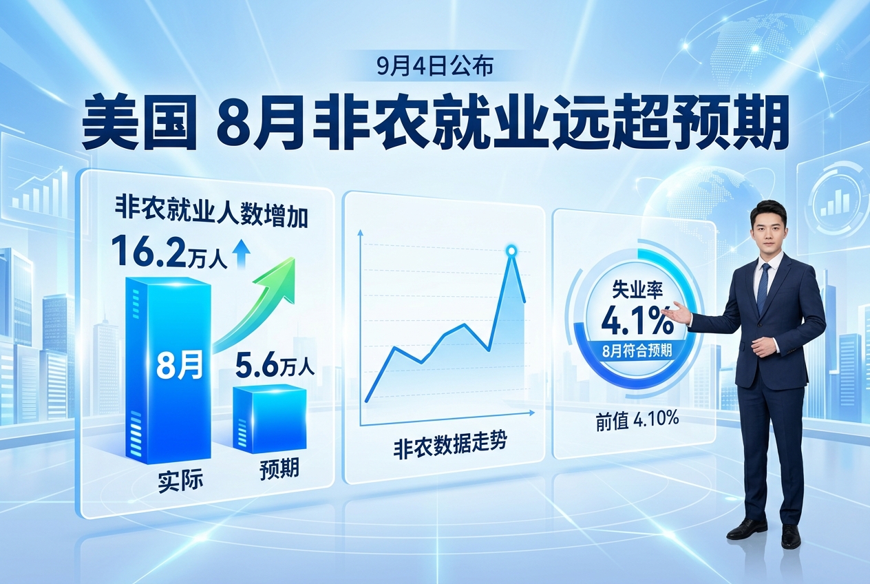 美国 8 月非农就业人数远高于预期