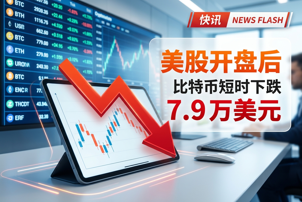美股开盘后比特币加速下跌,短时跌破 7.9 万美元