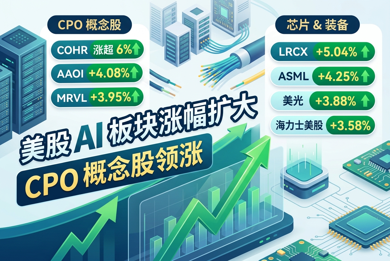 美股 AI 板块涨幅扩大,CPO 概念股领涨