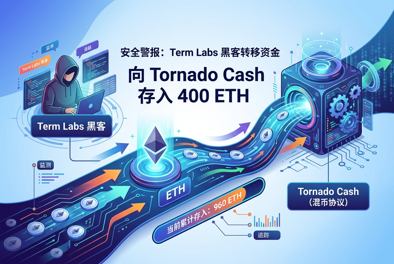 派盾:Term Labs 黑客向 TornadoCash 存入 400 枚 ETH