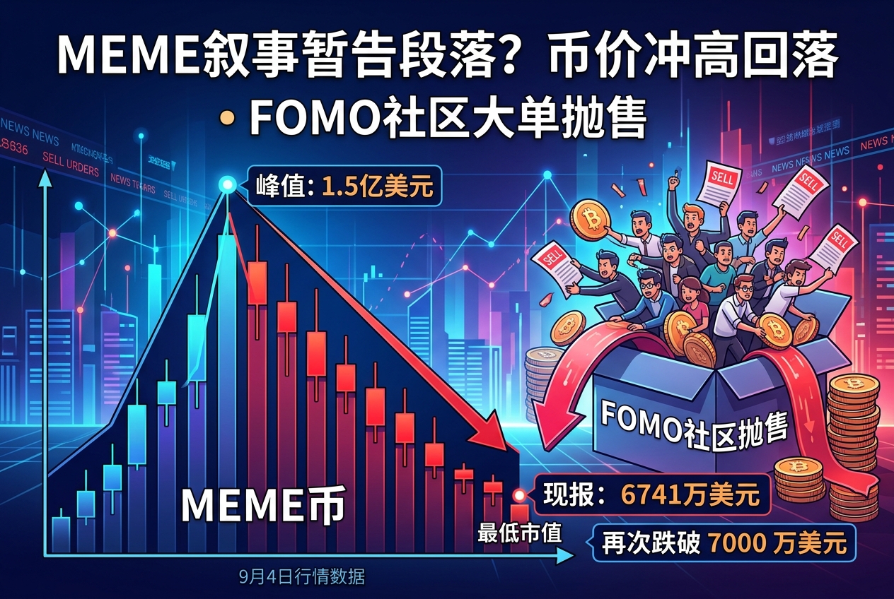 MEME 叙事暂告段落?币价冲高回落,FOMO 社区成员大单抛售