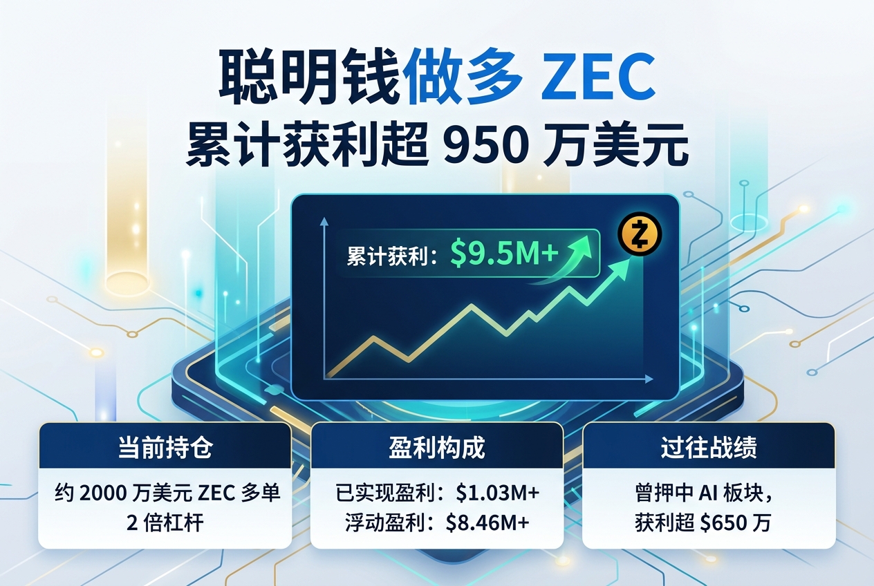 聪明钱 yixie10 做多 ZEC 累计获利超 950 万美元