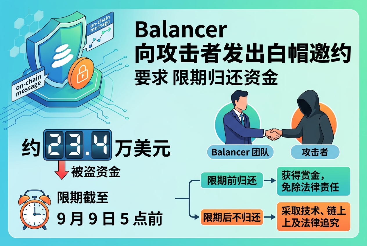 Balancer 向攻击者发出白帽邀约,要求限期归还约 23.4 万美元资金