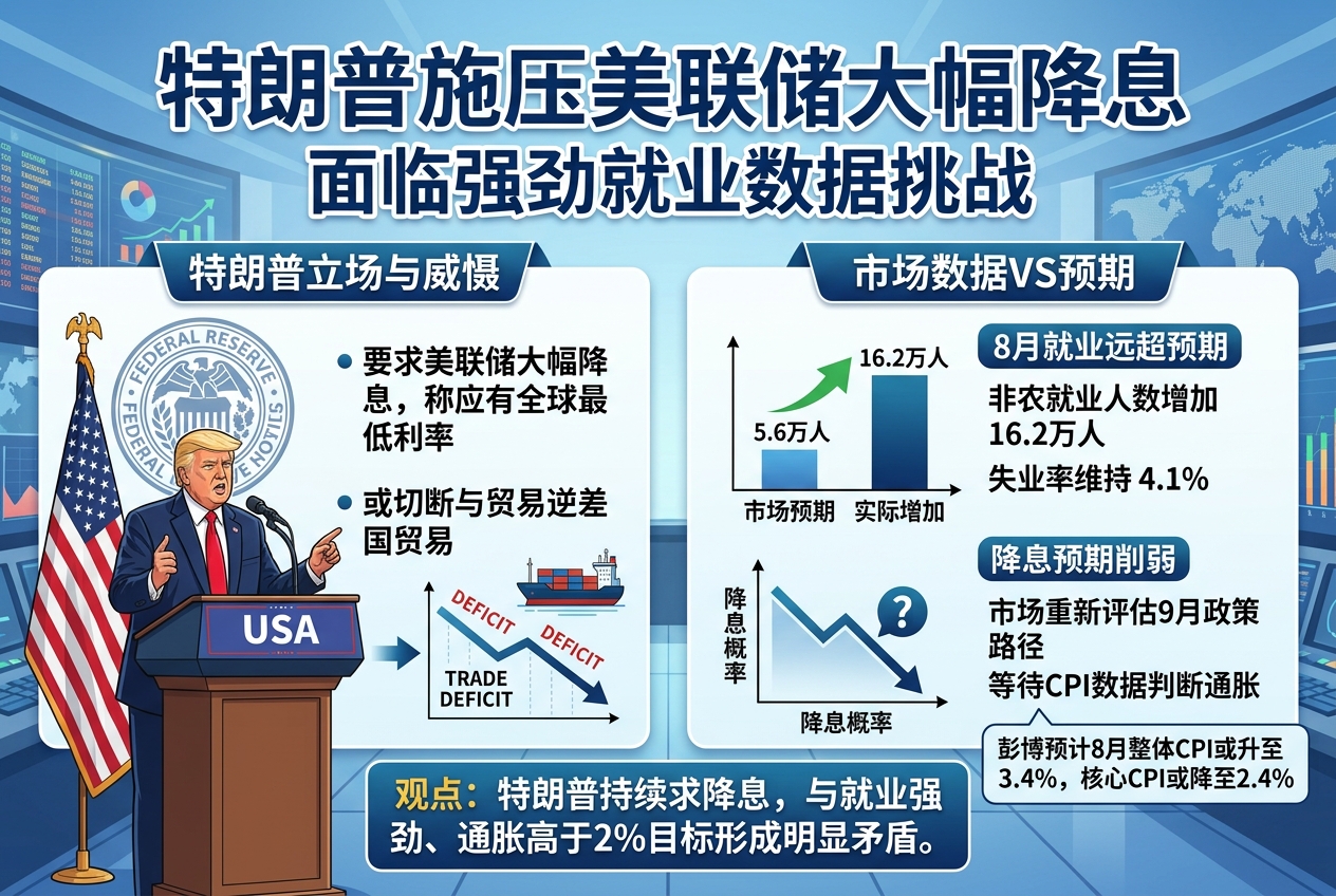 特朗普再度施压美联储降息:否则或切断与贸易逆差国贸易