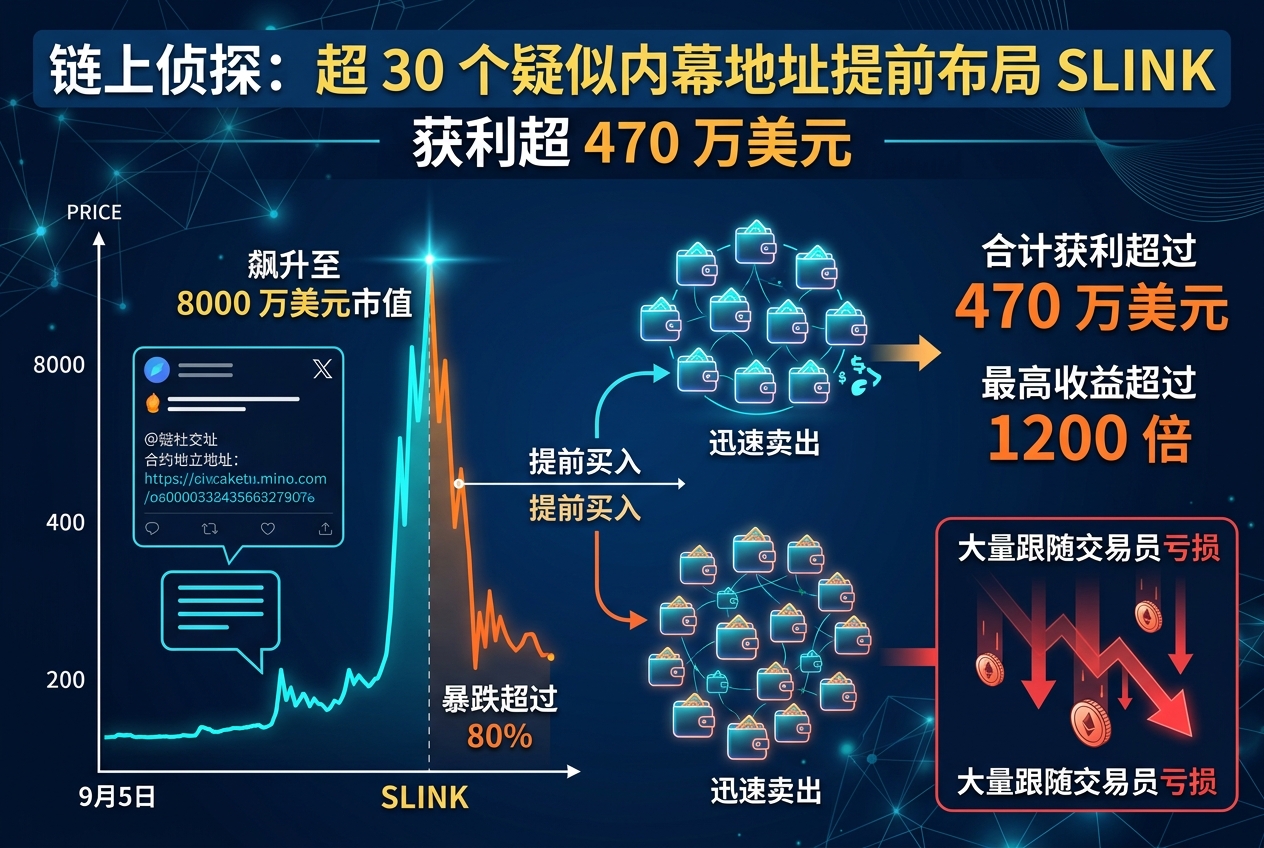 链上侦探:超 30 个疑似内幕地址提前布局 SLINK,获利超 470 万美元