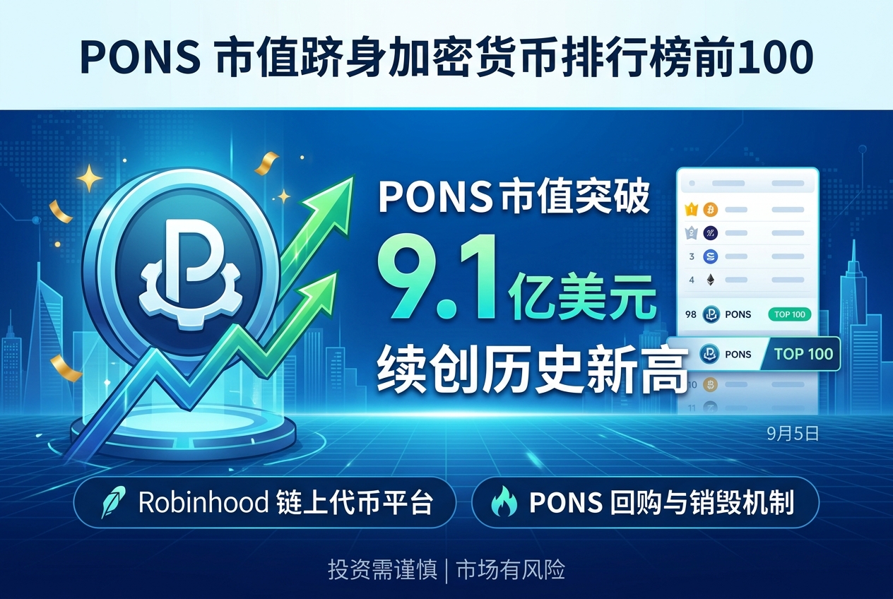 PONS市值跻身加密货币排行榜前100