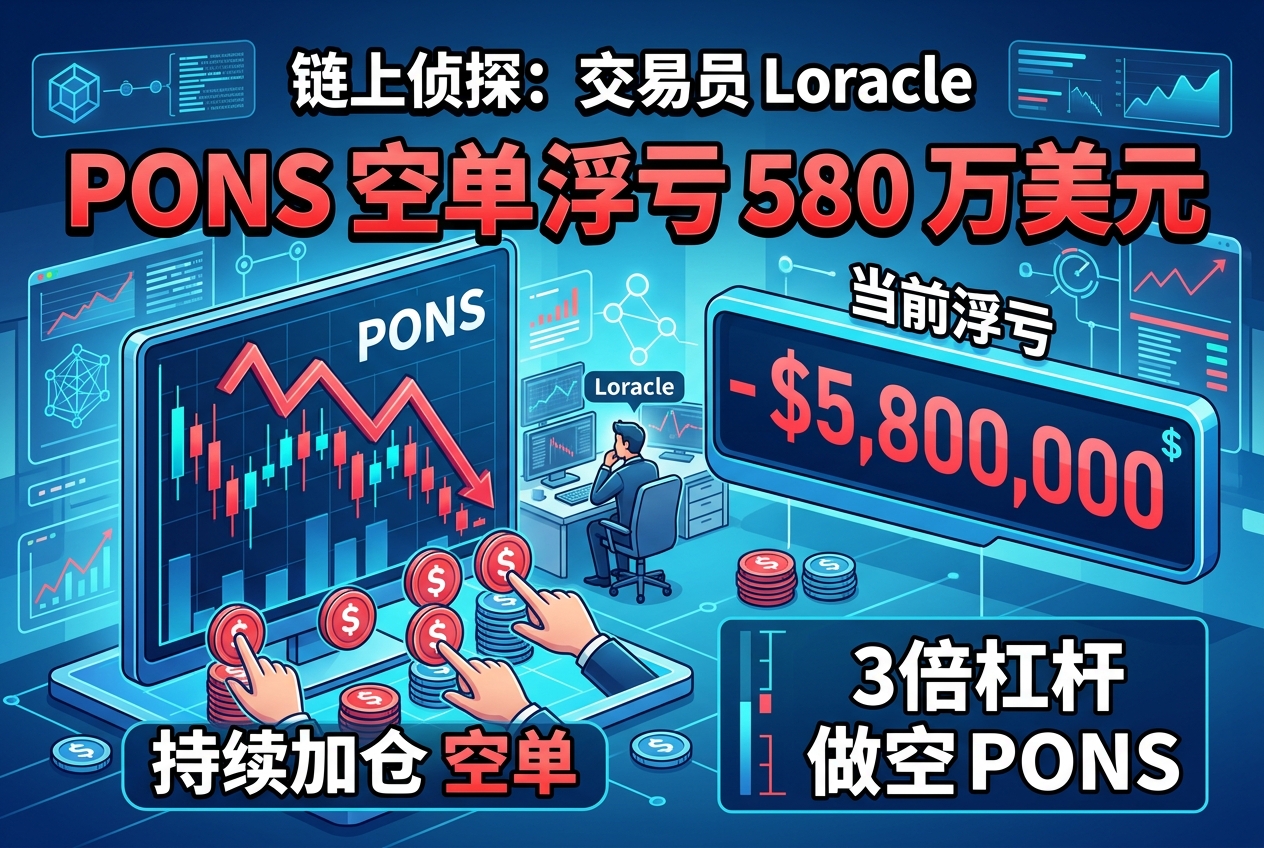 链上侦探|交易员 Loracle 持续加仓 PONS 空单,单币浮亏 580 万美元