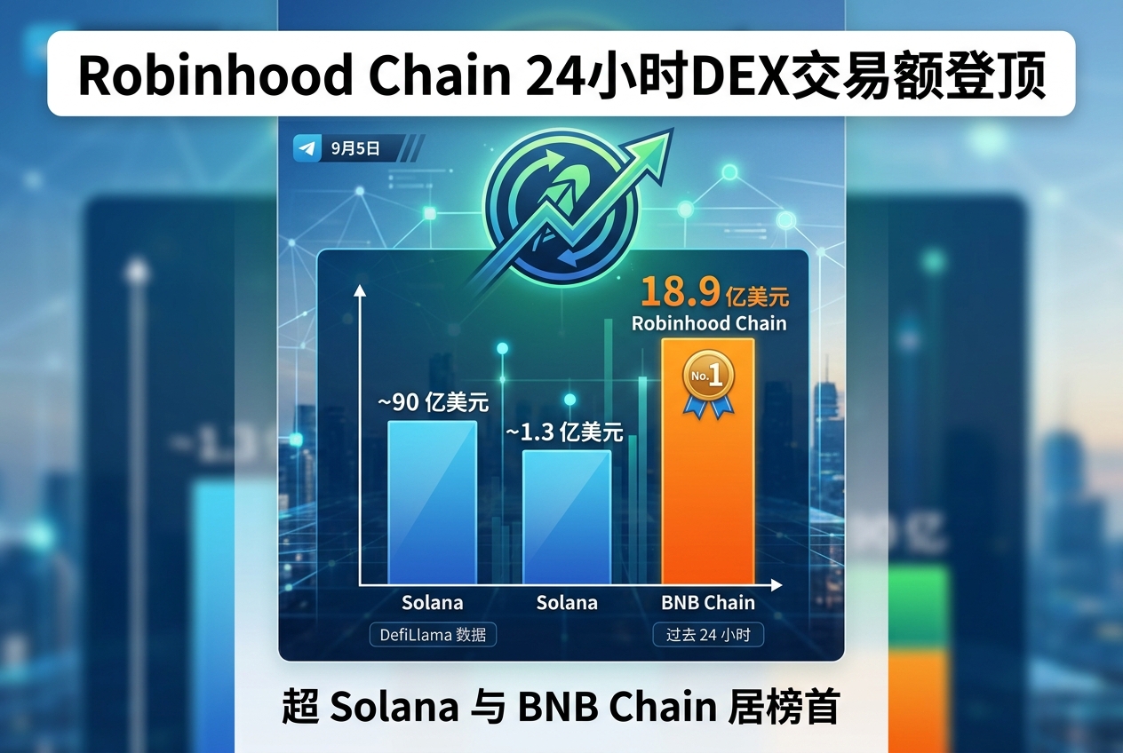 Robinhood Chain 过去 24 小时 DEX 交易额登顶