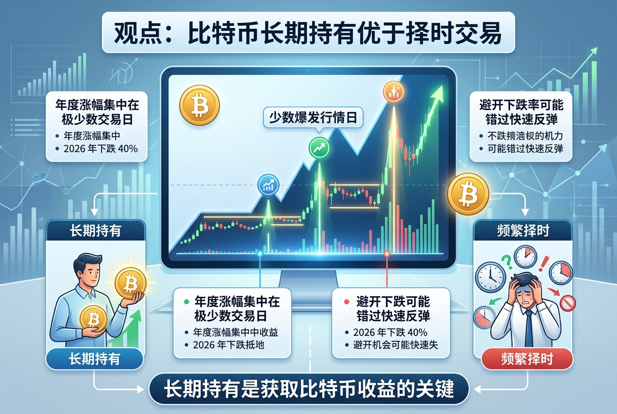 观点:比特币年度涨幅往往集中在少数交易日,长期持有或优于择时交易