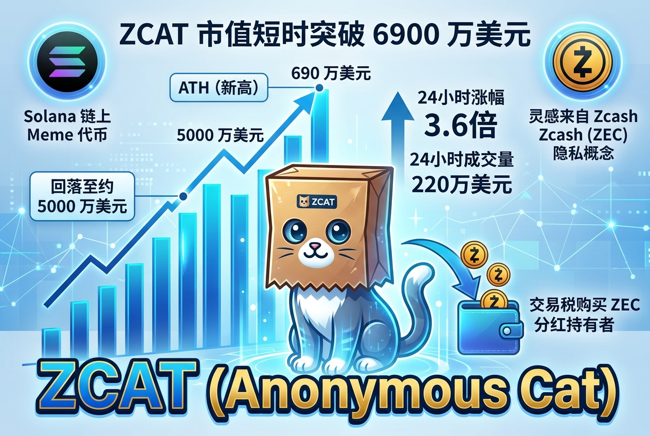 Ansem 喊单 ZEC 分红 Meme 代币 ZCAT,市值一度突破 6900 万美元