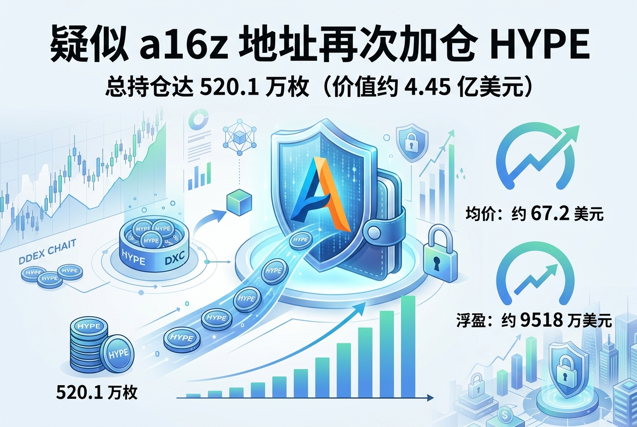 疑似 a16z 地址再次加仓 HYPE,总持仓达 520.1 万枚