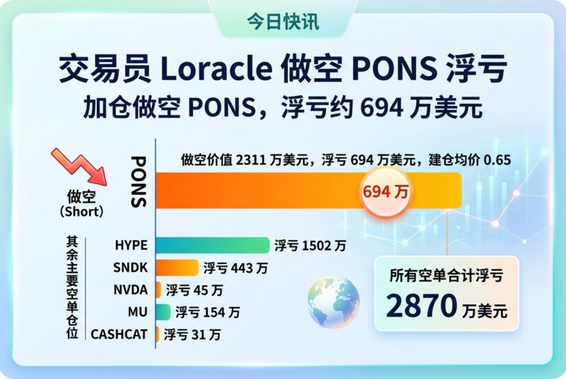 交易员 Loracle 加仓做空 PONS,浮亏约 694 万美元-指挥使社区 - 真实线索、热点议题与深度观察