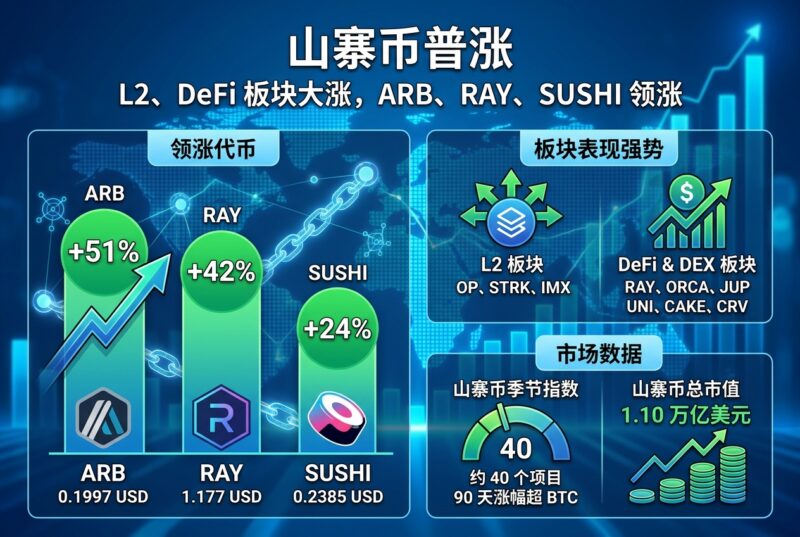 山寨币普涨,L2、DeFi板块大涨,ARB、RAY、SUSHI领涨-指挥使社区 - 真实线索、热点议题与深度观察