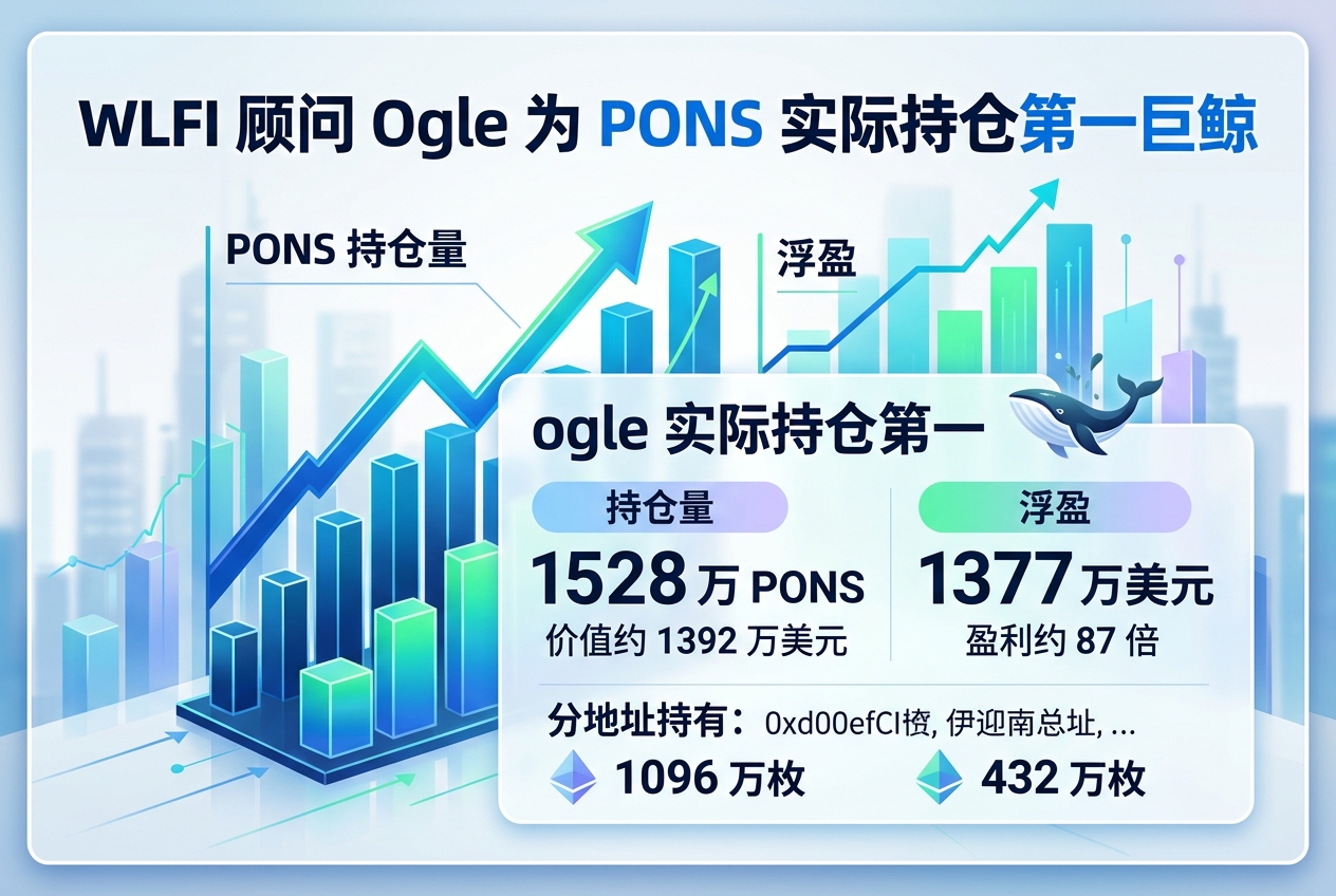 WLFI 顾问 ogle 为 PONS 实际持仓第一巨鲸
