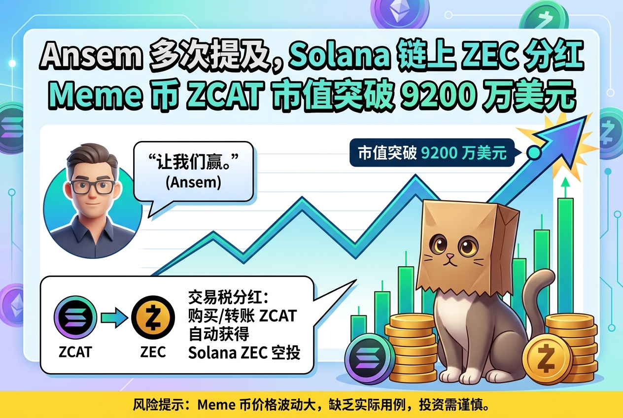 Ansem 多次提及 ZEC 分红 Meme 代币 ZCAT,市值突破 9200 万美元
